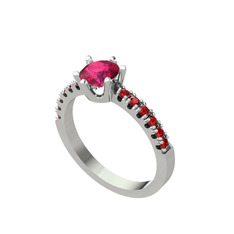 Mazus Tektaş Yüzük - Rodolit garnet ve garnet 14 ayar beyaz altın yüzük #bgcz6