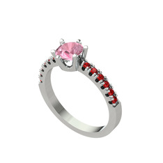Pembe kuvars ve garnet 8 ayar beyaz altın yüzük