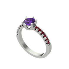 Mazus Tektaş Yüzük - Ametist ve kök yakut 925 ayar gümüş yüzük #cm0fyd