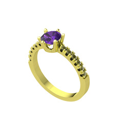 Mazus Tektaş Yüzük - Ametist ve peridot 14 ayar altın yüzük #cy6e7q