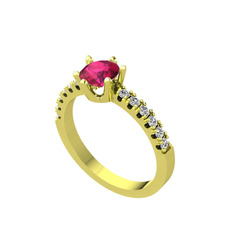 Mazus Tektaş Yüzük - Rodolit garnet ve swarovski 8 ayar altın yüzük #d6hxzt