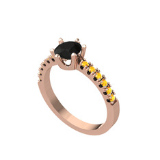Mazus Tektaş Yüzük - Siyah zirkon ve sitrin 8 ayar rose altın yüzük #dgwyos