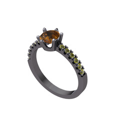 Mazus Tektaş Yüzük - Dumanlı kuvars ve peridot 925 ayar siyah rodyum kaplama gümüş yüzük #dvg2mz