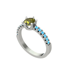 Mazus Tektaş Yüzük - Peridot ve akuamarin 8 ayar beyaz altın yüzük #e6sppk