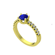 Mazus Tektaş Yüzük - Lab safir ve swarovski 925 ayar altın kaplama gümüş yüzük #egxvoz