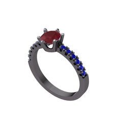 Mazus Tektaş Yüzük - Kök yakut ve lab safir 925 ayar siyah rodyum kaplama gümüş yüzük #ekgxpi