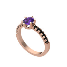 Mazus Tektaş Yüzük - Ametist ve siyah zirkon 14 ayar rose altın yüzük #eqk9rx