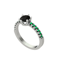 Mazus Tektaş Yüzük - Siyah zirkon ve yeşil kuvars 925 ayar gümüş yüzük #fgh7kf