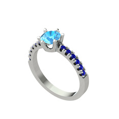 Mazus Tektaş Yüzük - Akuamarin ve lab safir 14 ayar beyaz altın yüzük #fjaho7