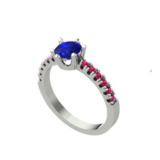 Lab safir ve rodolit garnet 8 ayar beyaz altın yüzük