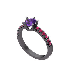 Mazus Tektaş Yüzük - Ametist ve rodolit garnet 925 ayar siyah rodyum kaplama gümüş yüzük #fqo7bq