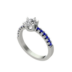 Mazus Tektaş Yüzük - Swarovski ve lab safir 925 ayar gümüş yüzük #g0t09i