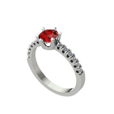 Mazus Tektaş Yüzük - Garnet ve pırlanta 14 ayar beyaz altın yüzük (0.24 karat) #g0yj0k