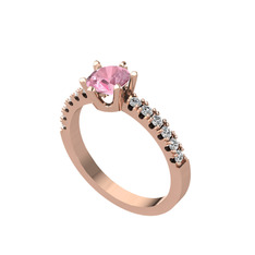 Pembe kuvars ve beyaz zirkon 8 ayar rose altın yüzük