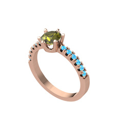 Mazus Tektaş Yüzük - Peridot ve akuamarin 14 ayar rose altın yüzük #g96adf