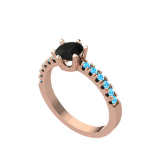 Mazus Tektaş Yüzük - Siyah zirkon ve akuamarin 18 ayar rose altın yüzük #gko4h2