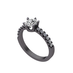 Swarovski ve pırlanta 925 ayar siyah rodyum kaplama gümüş yüzük (0.24 karat)