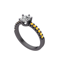 Mazus Tektaş Yüzük - Swarovski ve sitrin 925 ayar siyah rodyum kaplama gümüş yüzük #gxr9rw