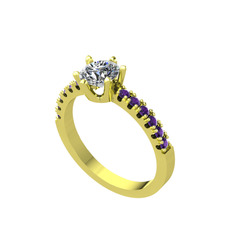 Mazus Tektaş Yüzük - Pırlanta ve ametist 18 ayar altın yüzük (0.92 karat) #hyhga7