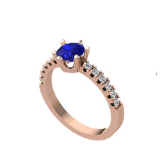 Mazus Tektaş Yüzük - Lab safir ve swarovski 925 ayar rose altın kaplama gümüş yüzük #imhv6t