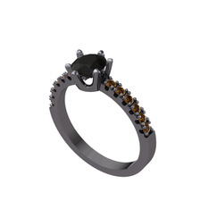 Siyah zirkon ve dumanlı kuvars 925 ayar siyah rodyum kaplama gümüş yüzük