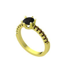 Mazus Tektaş Yüzük - Siyah zirkon ve dumanlı kuvars 14 ayar altın yüzük #j4npsj