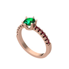Yeşil kuvars ve kök yakut 8 ayar rose altın yüzük