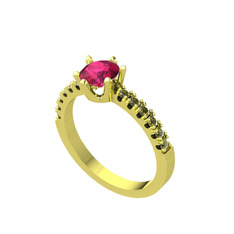 Mazus Tektaş Yüzük - Rodolit garnet ve peridot 14 ayar altın yüzük #jbnx67