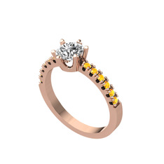 Beyaz zirkon ve sitrin 14 ayar rose altın yüzük