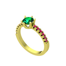 Mazus Tektaş Yüzük - Yeşil kuvars ve rodolit garnet 14 ayar altın yüzük #jq3rbz