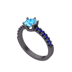 Mazus Tektaş Yüzük - Akuamarin ve lab safir 925 ayar siyah rodyum kaplama gümüş yüzük #jv0e48