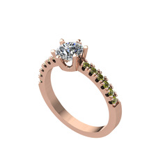 Mazus Tektaş Yüzük - Pırlanta ve peridot 925 ayar rose altın kaplama gümüş yüzük (0.92 karat) #k4oyvx