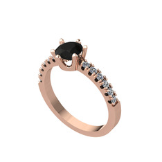 Mazus Tektaş Yüzük - Siyah zirkon ve pırlanta 14 ayar rose altın yüzük (0.24 karat) #k7han5