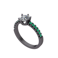 Mazus Tektaş Yüzük - Pırlanta ve kök zümrüt 925 ayar siyah rodyum kaplama gümüş yüzük (0.92 karat) #kod5bx