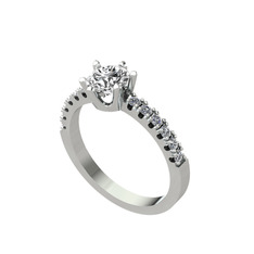 Mazus Tektaş Yüzük - Swarovski ve pırlanta 14 ayar beyaz altın yüzük (0.24 karat) #kyrgs3