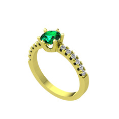 Mazus Tektaş Yüzük - Yeşil kuvars ve swarovski 14 ayar altın yüzük #l4lkin