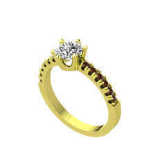 Mazus Tektaş Yüzük - Beyaz zirkon ve dumanlı kuvars 14 ayar altın yüzük #lyk87x