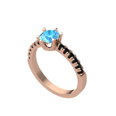 Akuamarin ve siyah zirkon 18 ayar rose altın yüzük