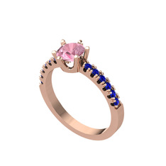 Pembe kuvars ve lab safir 18 ayar rose altın yüzük