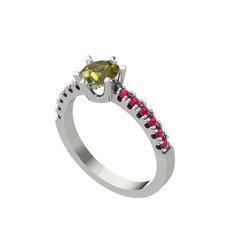 Mazus Tektaş Yüzük - Peridot ve rodolit garnet 14 ayar beyaz altın yüzük #mezi5a
