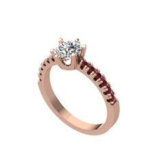 Mazus Tektaş Yüzük - Beyaz zirkon ve kök yakut 18 ayar rose altın yüzük #mmgvwe