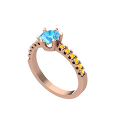 Mazus Tektaş Yüzük - Akuamarin ve sitrin 8 ayar rose altın yüzük #n6iyt4