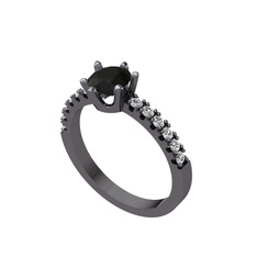 Mazus Tektaş Yüzük - Siyah zirkon ve beyaz zirkon 925 ayar siyah rodyum kaplama gümüş yüzük #nbn48j