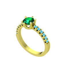 Mazus Tektaş Yüzük - Yeşil kuvars ve akuamarin 925 ayar altın kaplama gümüş yüzük #nguuxy