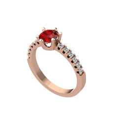 Garnet ve beyaz zirkon 14 ayar rose altın yüzük