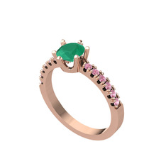 Mazus Tektaş Yüzük - Kök zümrüt ve pembe kuvars 925 ayar rose altın kaplama gümüş yüzük #nql3xe