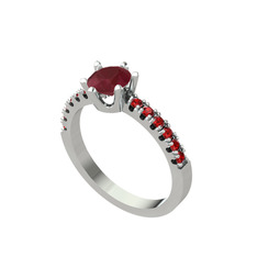 Mazus Tektaş Yüzük - Kök yakut ve garnet 14 ayar beyaz altın yüzük #nqw7kg