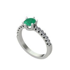 Mazus Tektaş Yüzük - Kök zümrüt ve pırlanta 925 ayar gümüş yüzük (0.24 karat) #ntp82w
