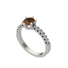 Mazus Tektaş Yüzük - Dumanlı kuvars ve swarovski 14 ayar beyaz altın yüzük #ogh9kd
