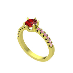 Mazus Tektaş Yüzük - Garnet ve pembe kuvars 14 ayar altın yüzük #osdmaz